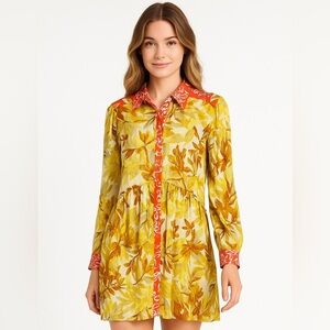 Floral Mixed Print Tunic Blouse Top Size M Boho Retro Fall Mini Dress- Timing